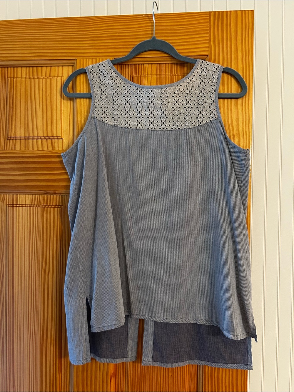 Mountain Khakis Chambray Eyelet Yoke Tank in Light Blue
